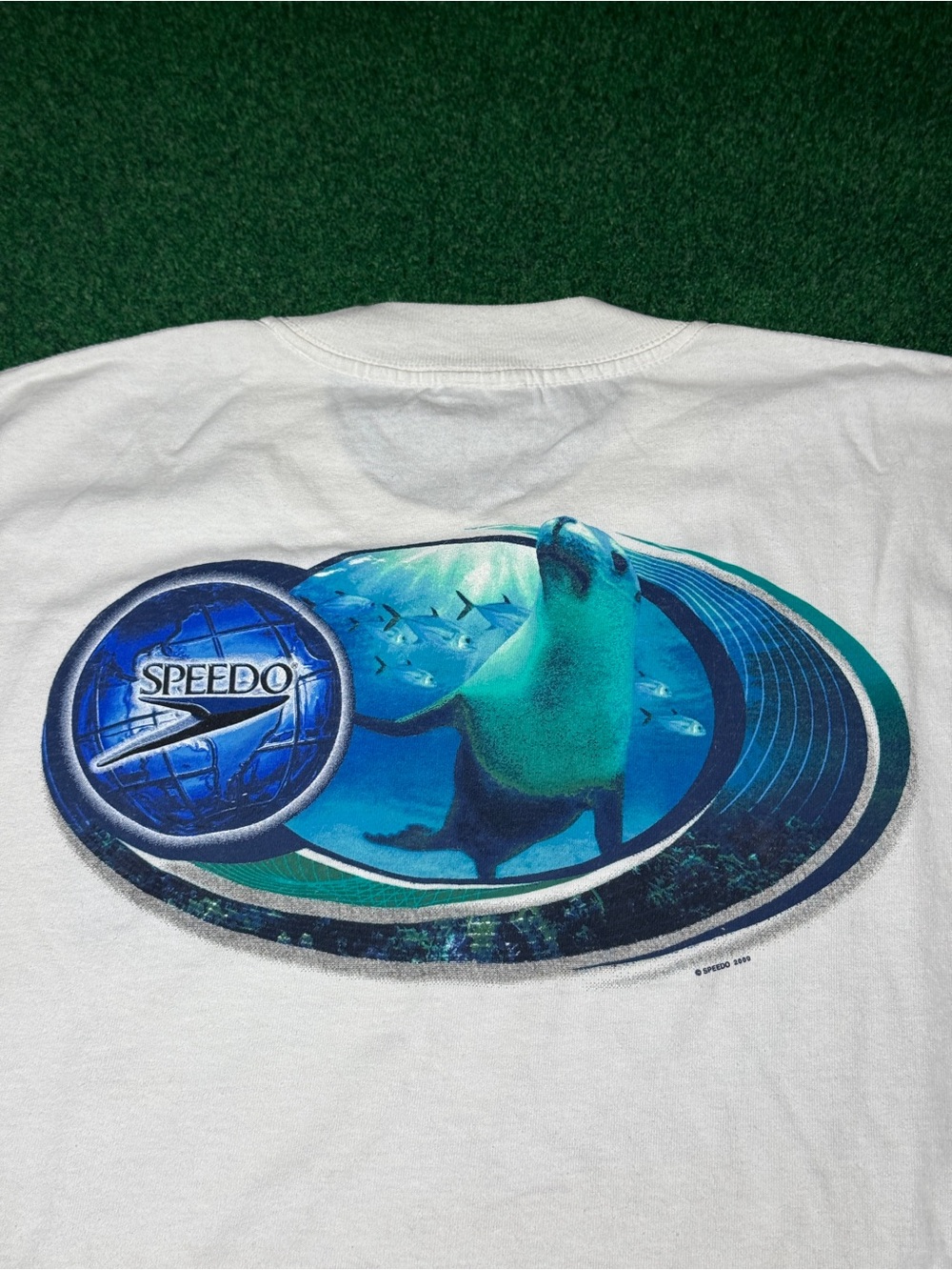 Vintage 90s Y2K Speedo Seal T-shirt, Surf Surfing Skater Beach 2000 (XL)
